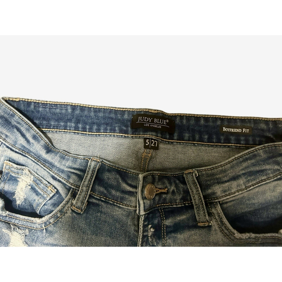 Judy Blue Boyfriend Fit Jeans 5/27 Stretch Distressed Dark Wash‎ High Rise Denim - Picture 3 of 7